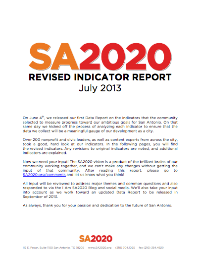 2013 Revised Indicator Report cover
